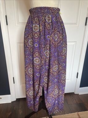 Vintage Inclinations Purple Paisley Harem Pants Elastic Waist Tapered Leg Size M